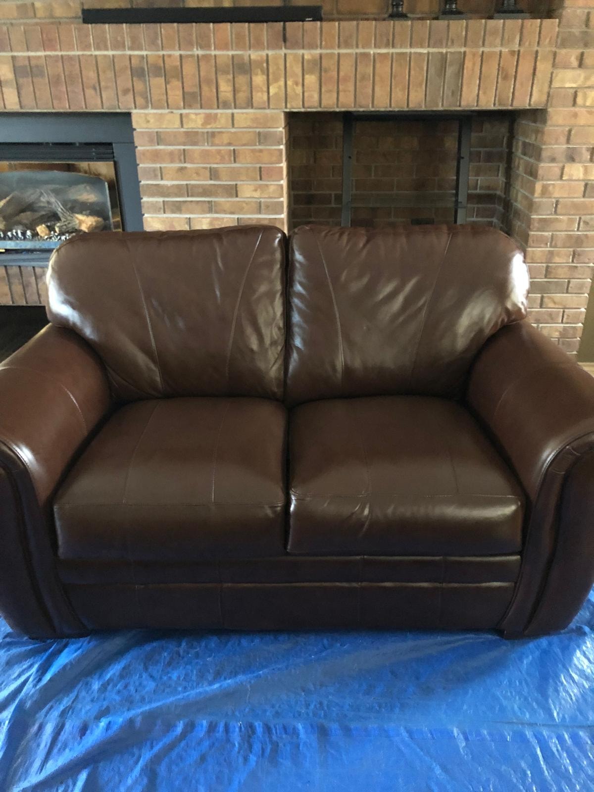 Leather Loveseat Refinish & Color Change — after repair