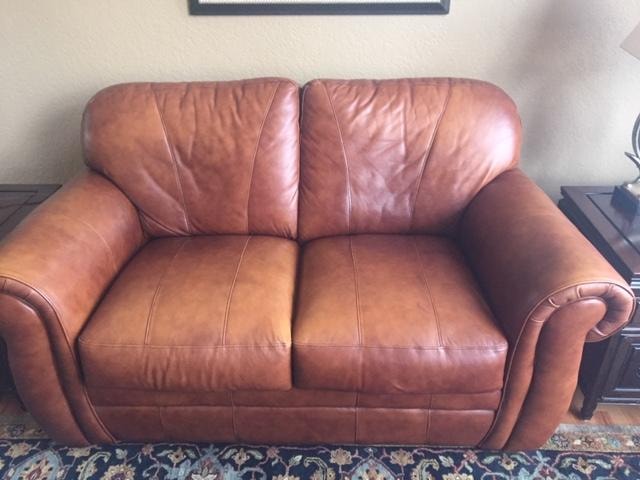 Leather Loveseat Refinish & Color Change — before repair