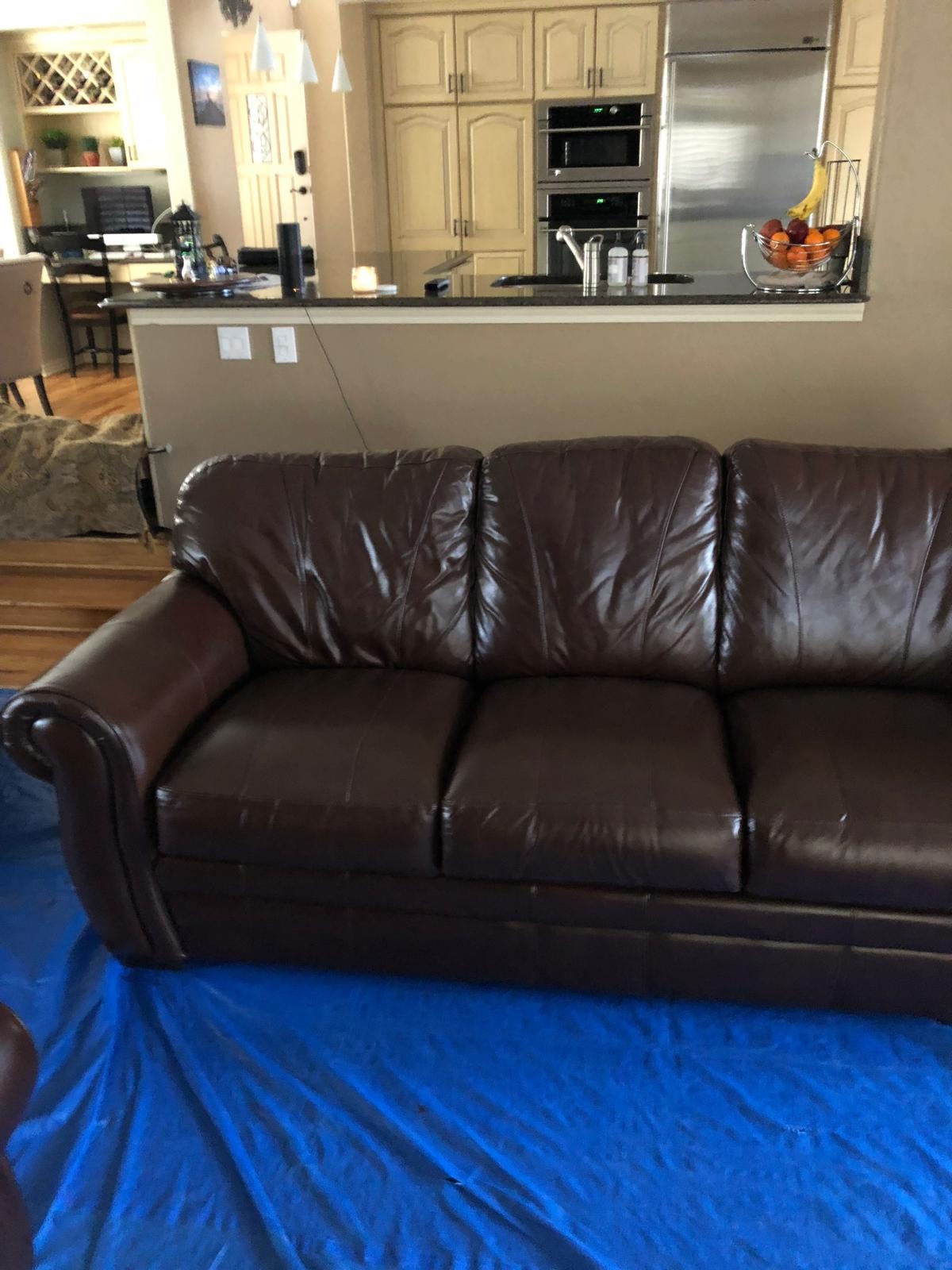 Leather Sofa Refinish & Color Change — after repair