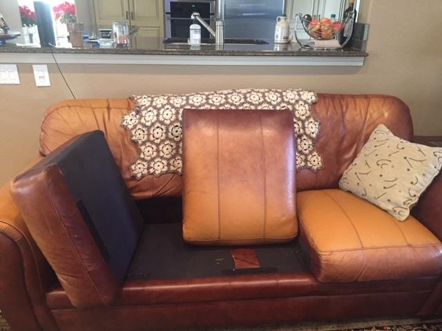 Leather Sofa Refinish & Color Change — before repair