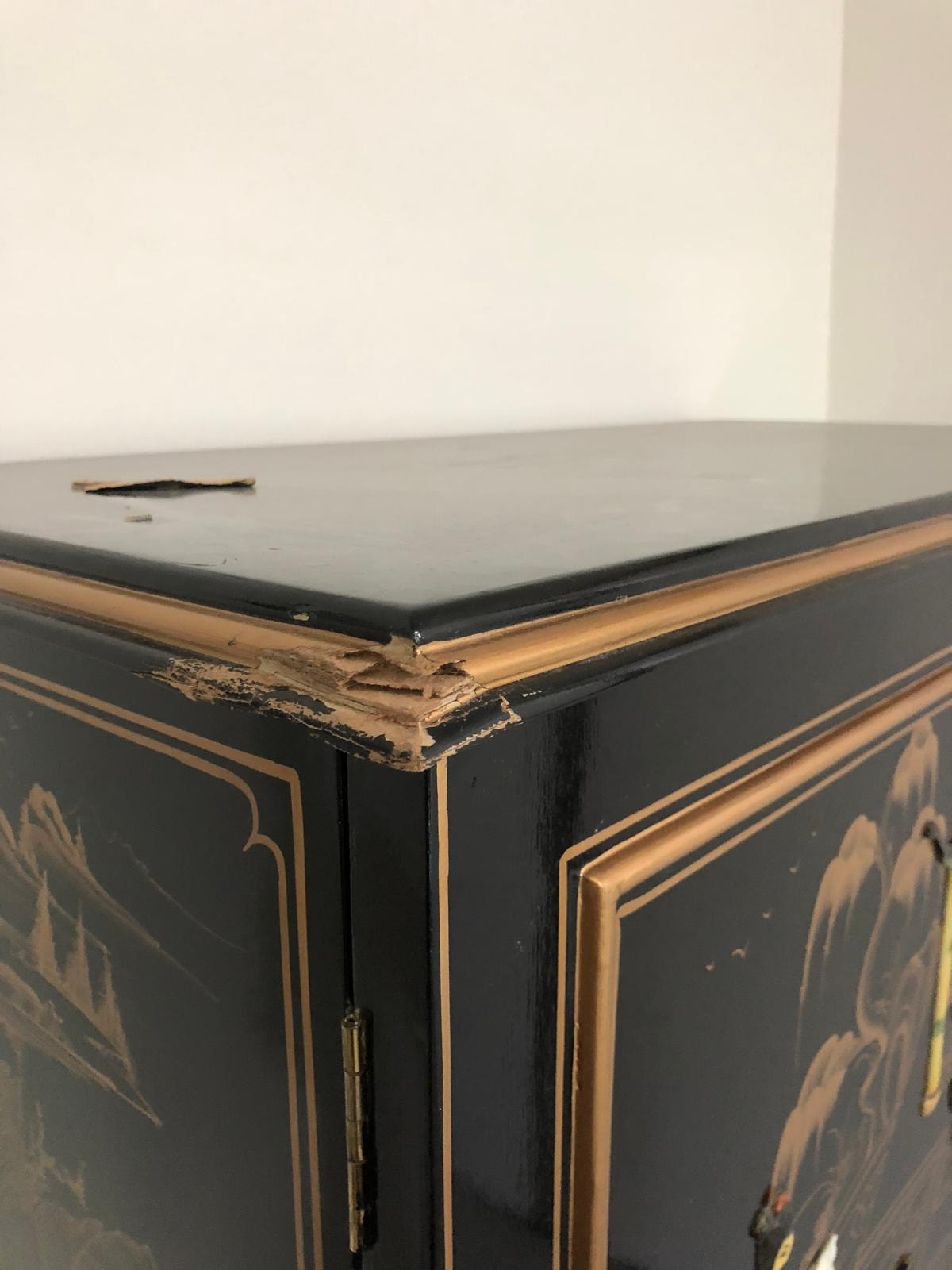 China Cabinet Corner Repair — before repair