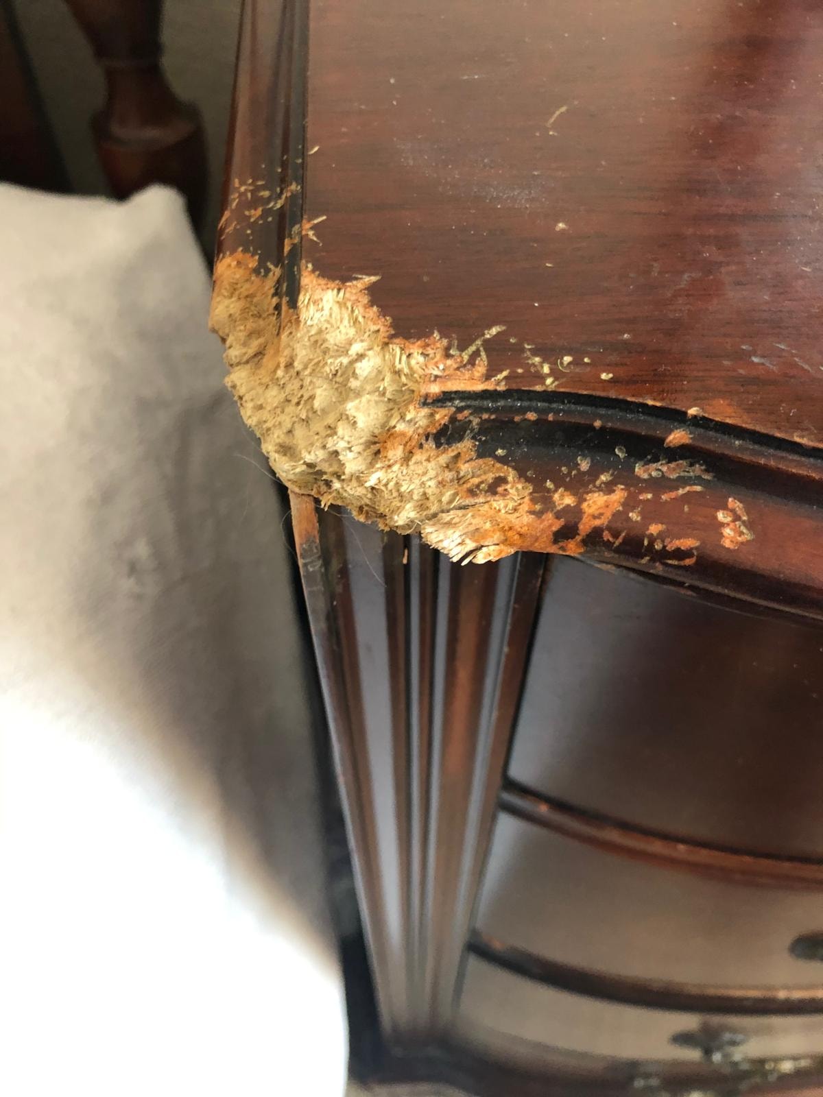 Nightstand Corner Repair — before repair
