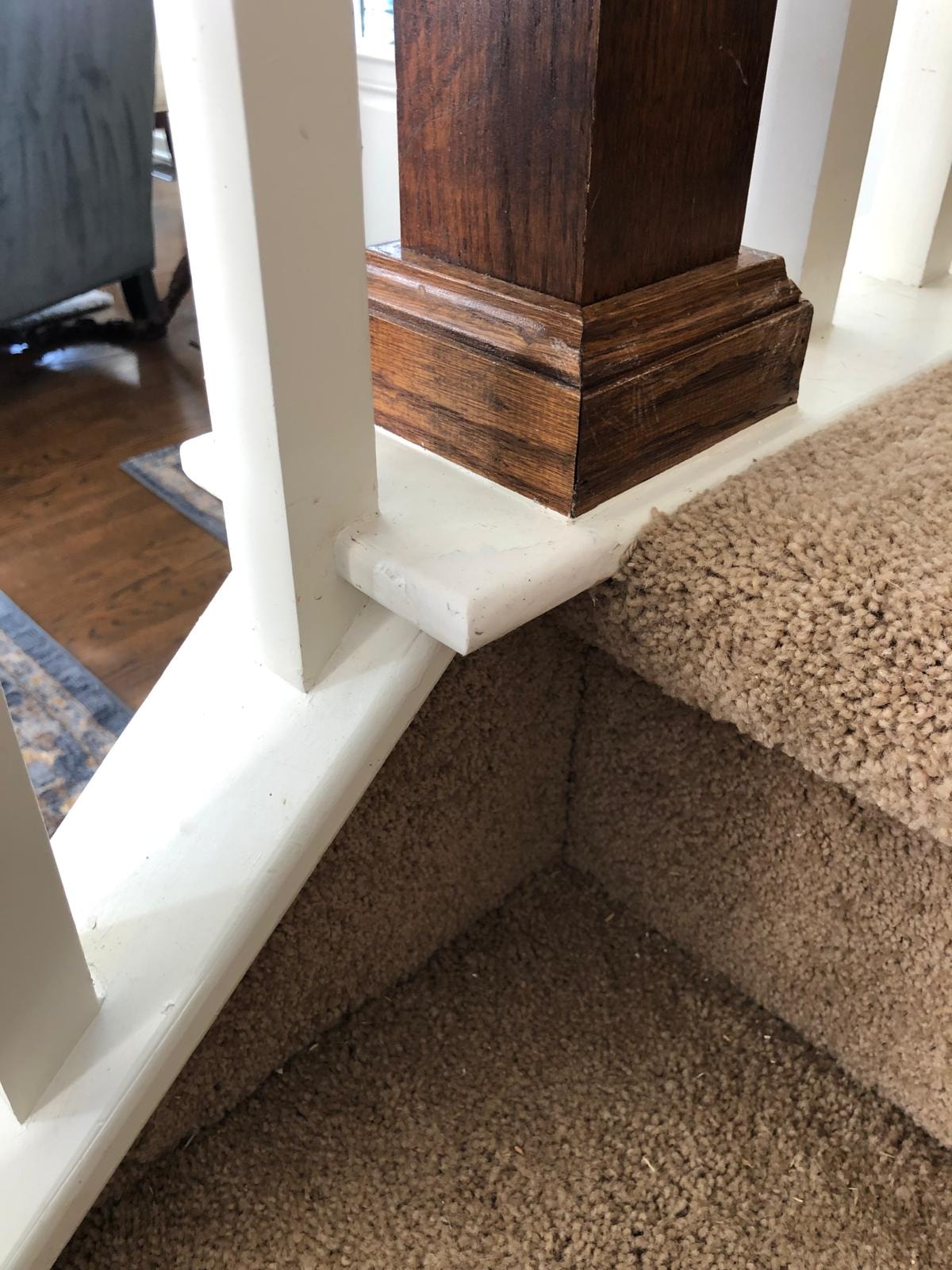 Stair Post Dog Damage Repair — after repair